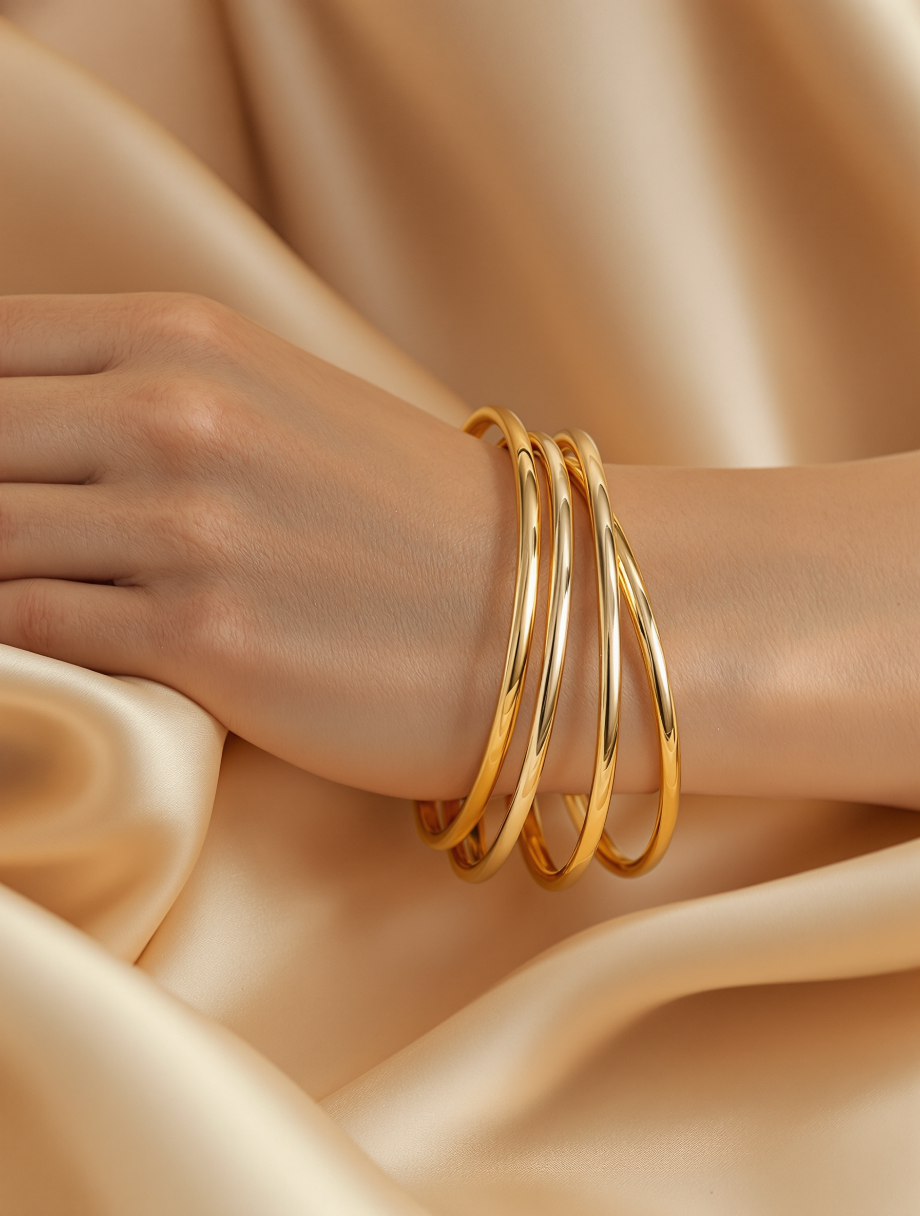 Gold Stacking Bangles - stack of plain polished gold bangles