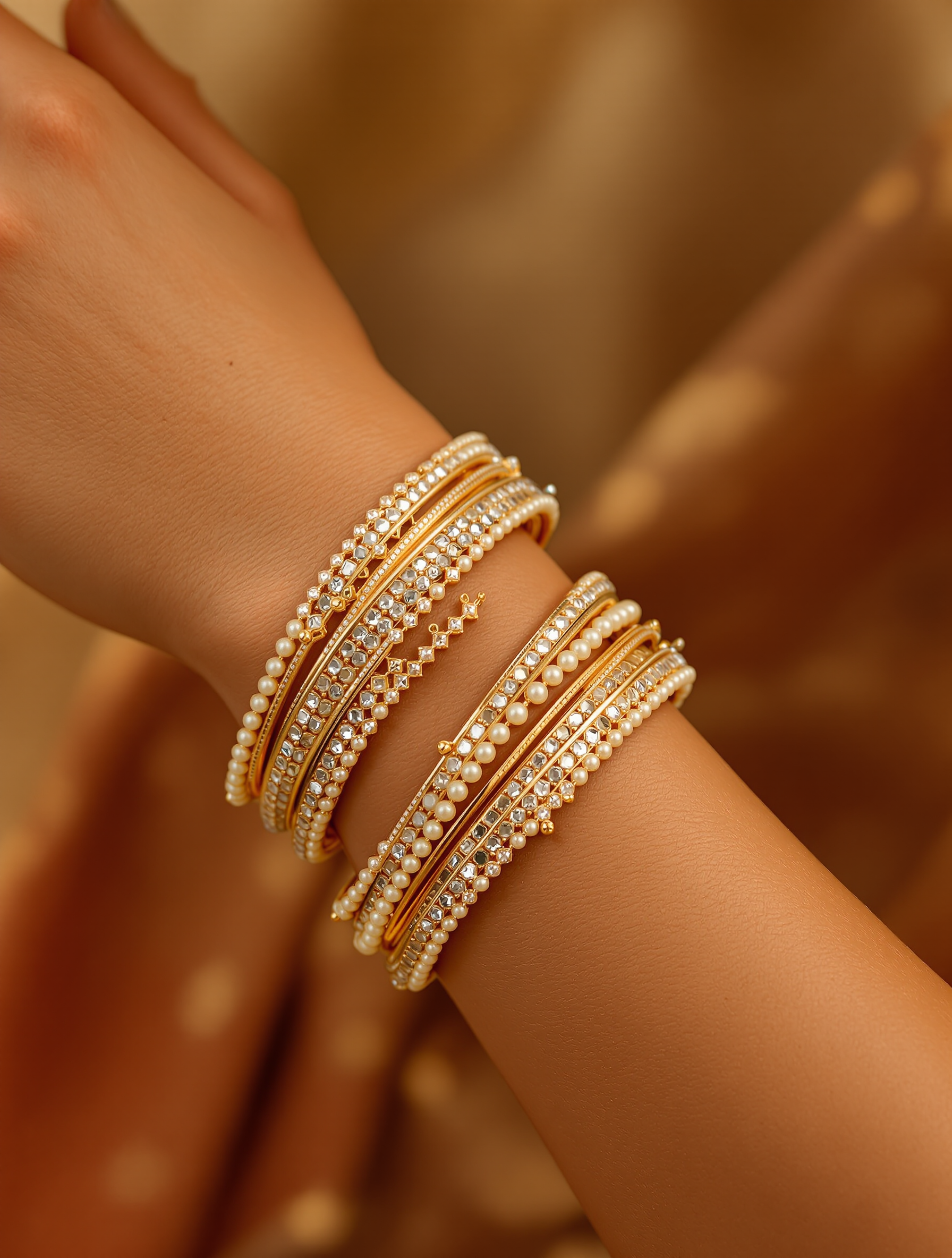 Gold kundan kada bangle set