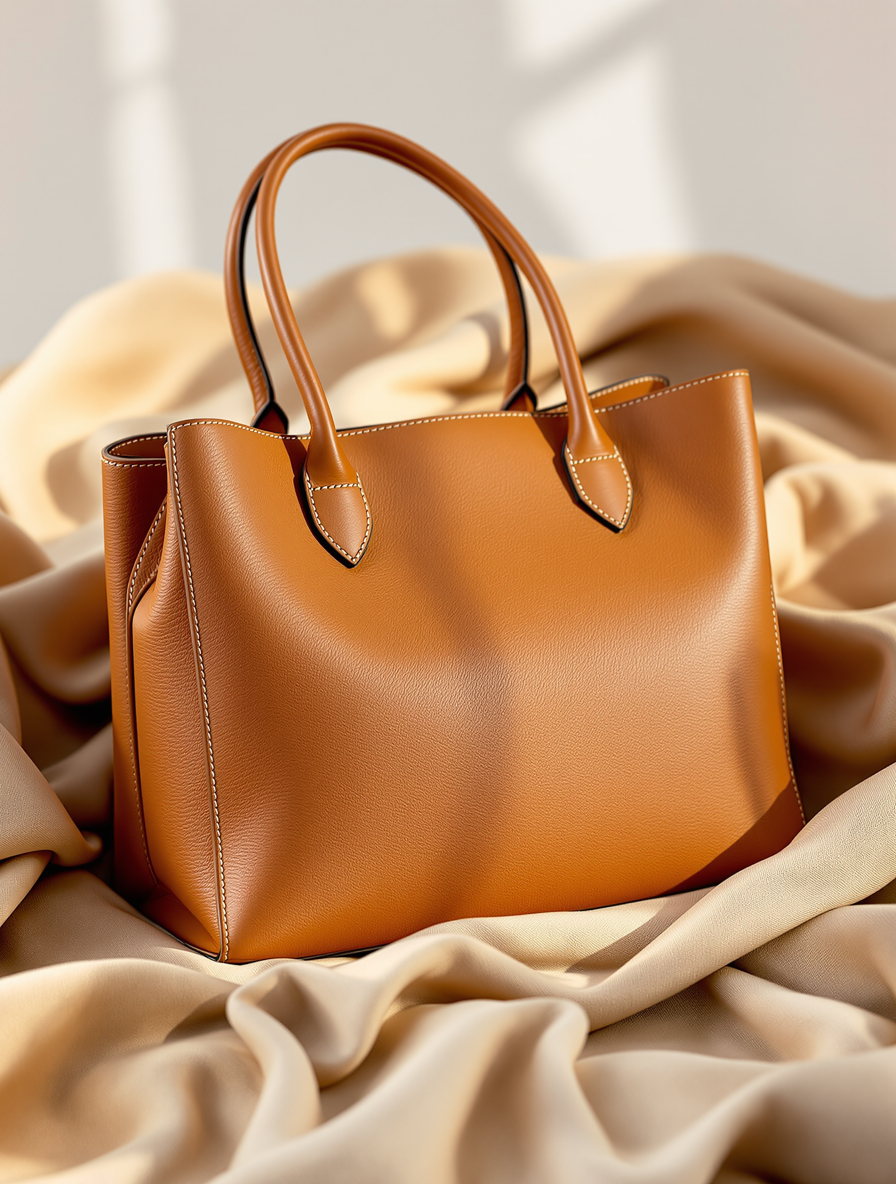 Silk Road Tote - caramel-tan leather tote handbag with gold hardware